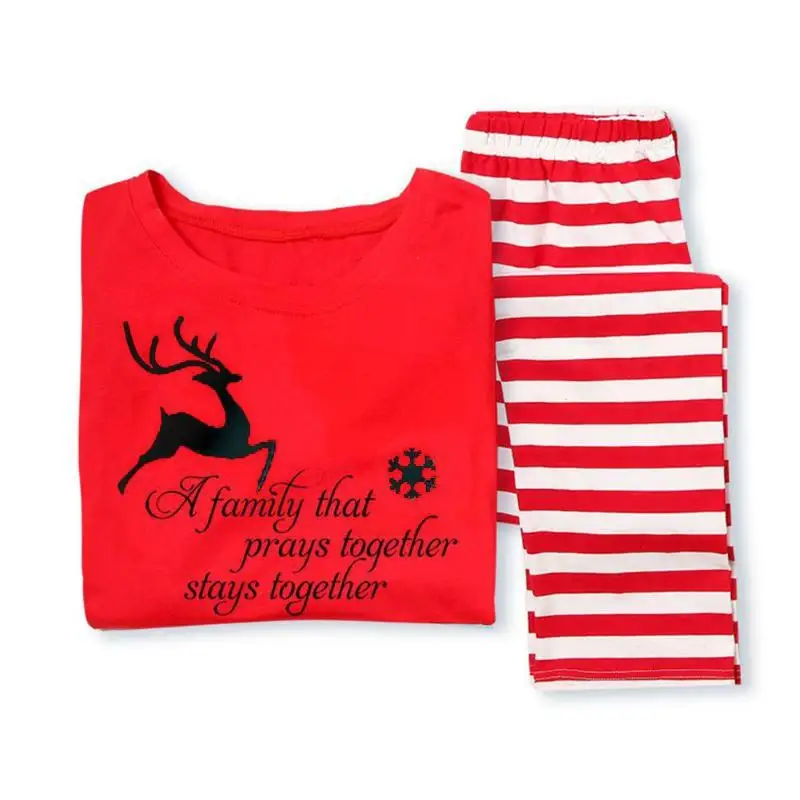 Осенняя Одинаковая одежда для семьи рождественские комплекты для родителей и детей, футболка и штаны Красный Пижамный костюм с принтом для родителей и детей