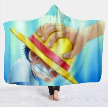 

New anime one piece Cartoon Paintings Blanket Blanket Hooded 3D full printing Wearable Blanket Adult men women Blanket style 022