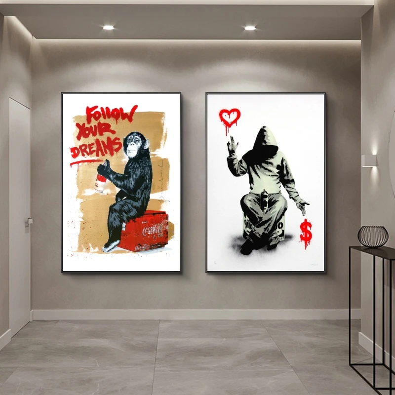 Banksy Art Follow Your Dreams холст постеры абстрактные обезьяны Масляные картины на холсте граффити искусство уличные