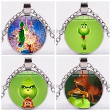Рождественское ожерелье-гик Grinch, с изображением монстра, молодых зерен, с мультяшным принтом, стеклянный кабошон, драгоценное ожерелье, ювелирные изделия