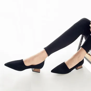 

Karinluna Brand New Fashion Pointed Toe Chunky Heels Sheep Suede Skin Shoes Woman Pumps