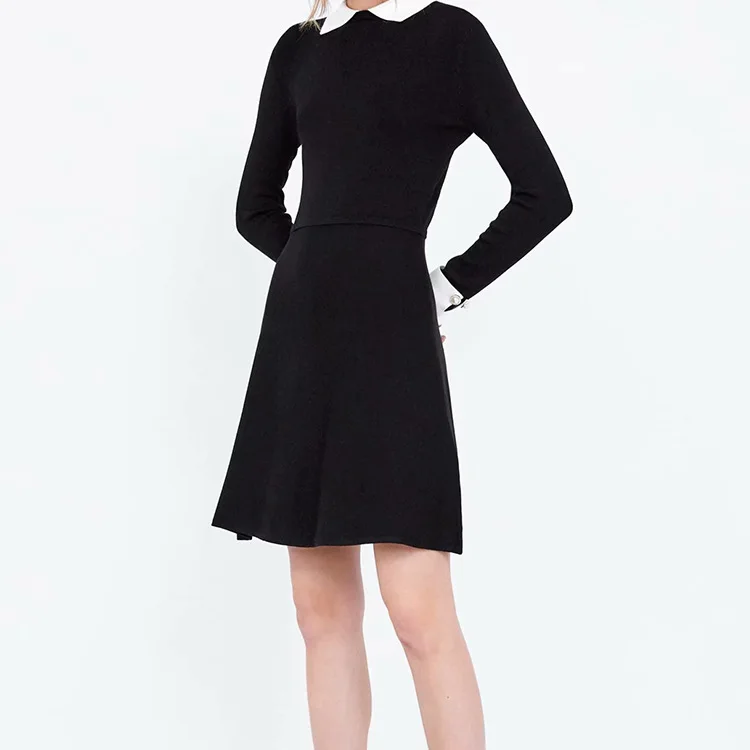 

Overplus of Goods Exported to Europe And US Women's Fold-down Collar Knitted Long-sleeved Dress 2019 Spring And Autumn New Produ