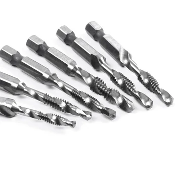 

6PCS High Hardness Spiral Flute Combination Countersink Screw Tap Drill Bit 1/4in Hex Shank Tool Kits