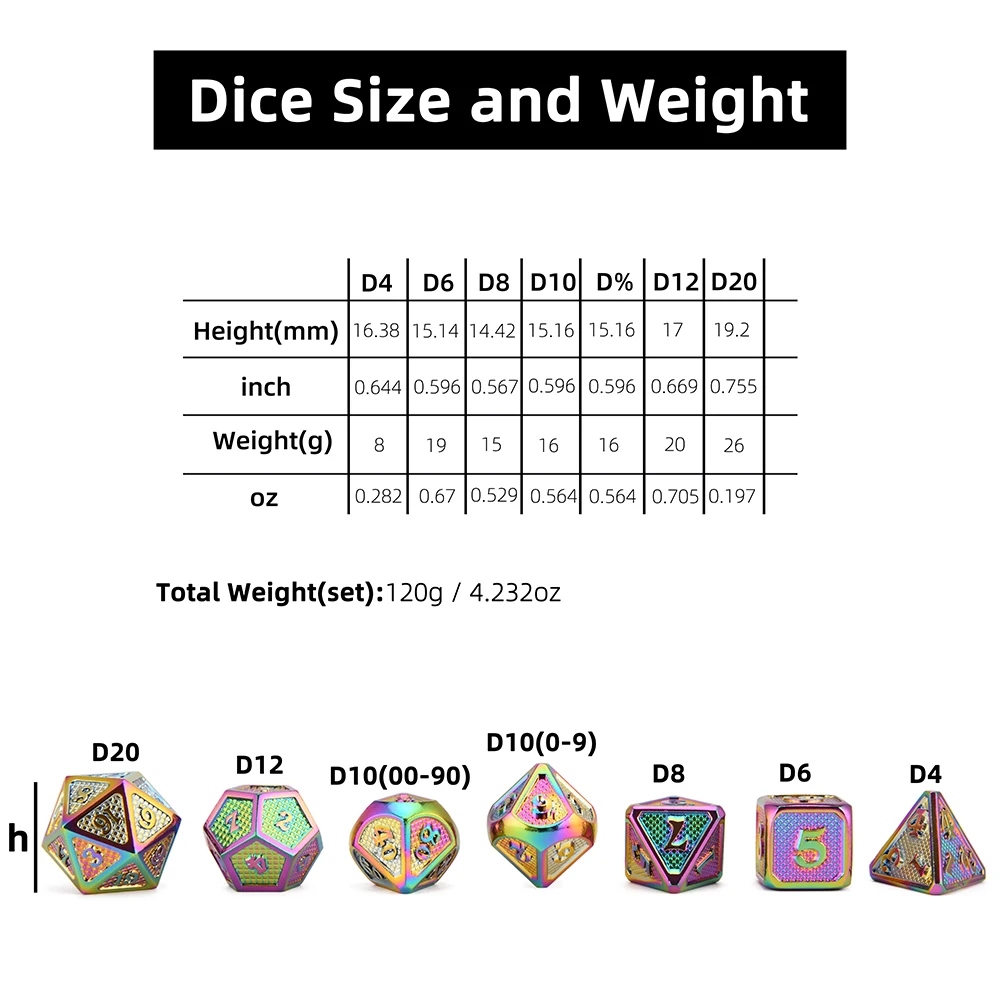Kopen Regenboog Dragon Schaal Metalen Dobbelstenen met Zwarte Pouch voor Dungeons And Dragons MTG RPG en TableTop Games