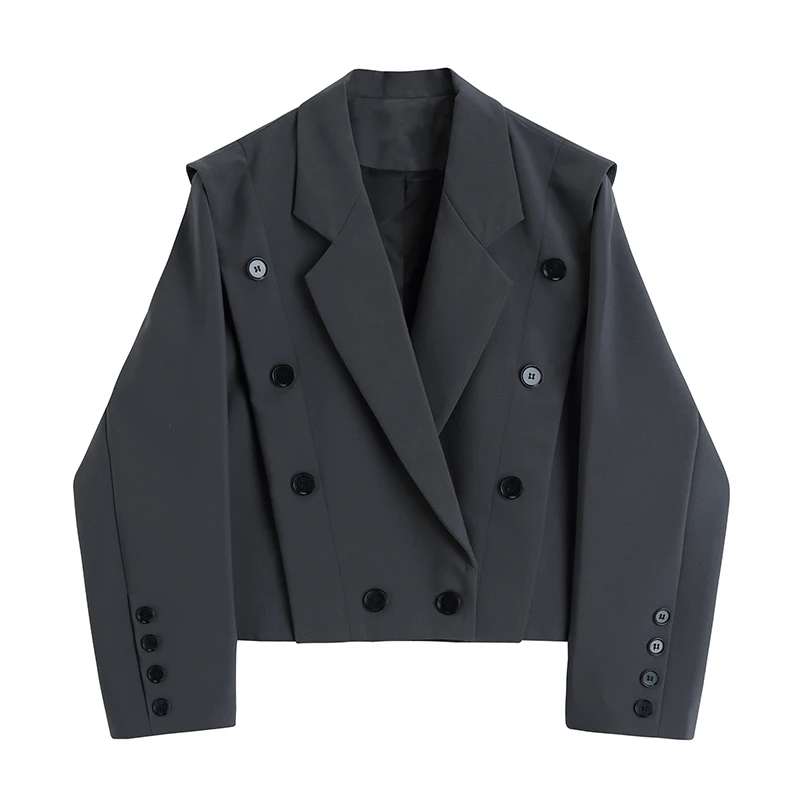 

Short Blazer Women 2020 Autumn Solid Suit Jacket Korean Double Breasted Long Sleeve Temperament Coat Female Outerwear Tops