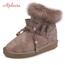 Aphixta/зимние сапоги с натуральным мехом; женская обувь из замши с кроличьим мехом; плиссированная обувь с плюшевой подкладкой; женские теплые фетровые ботильоны на платформе