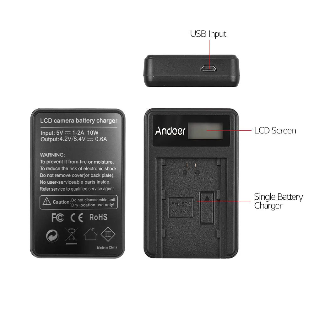Andoer USB зарядное устройство для камеры sony NP-FZ100 батарея A7III A7RIII A7SIII A9 камера