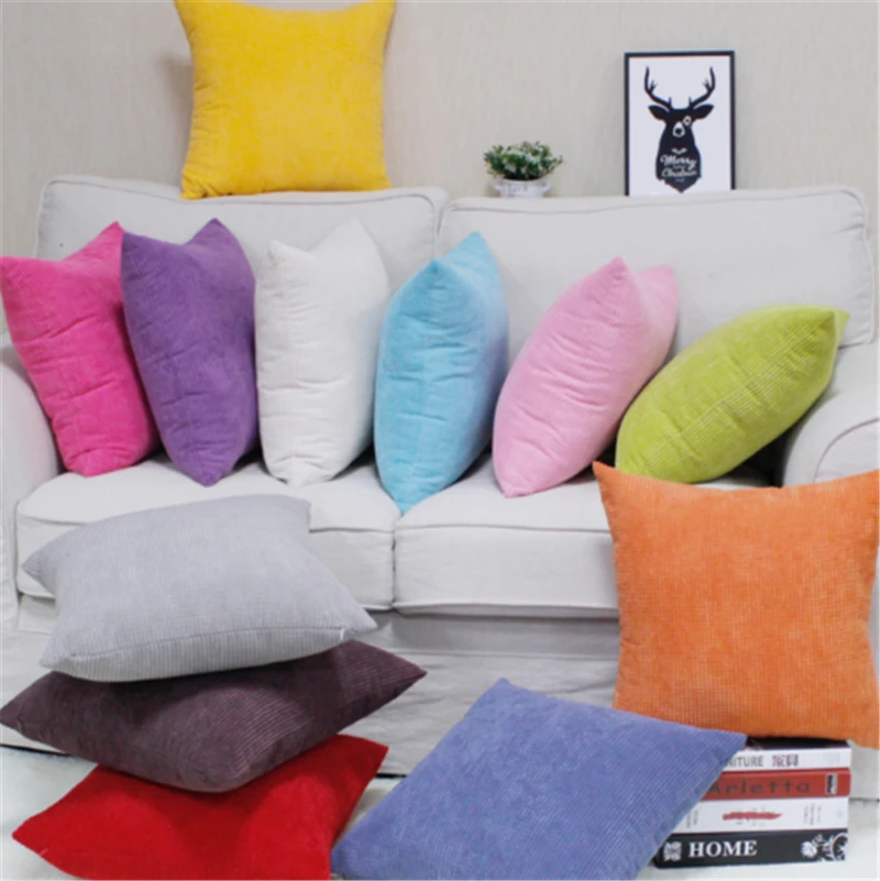 

Pillow Case Sofa Waist Throw Cushion Cover Solid Corn Corduroy Home Decor