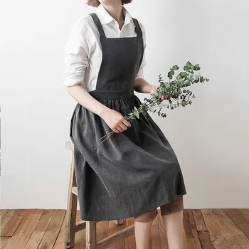

Brief Fashion Cooking Apron Washed Cotton Uniform Aprons for Woman Kitchen Cooking Coffee Shop Apron