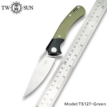 

TWOSUN 14C28N blade folding Pocket Knife tactical knife hunting Outdoor camping tool ball Bearings Fast Open Flipper G10 TS127