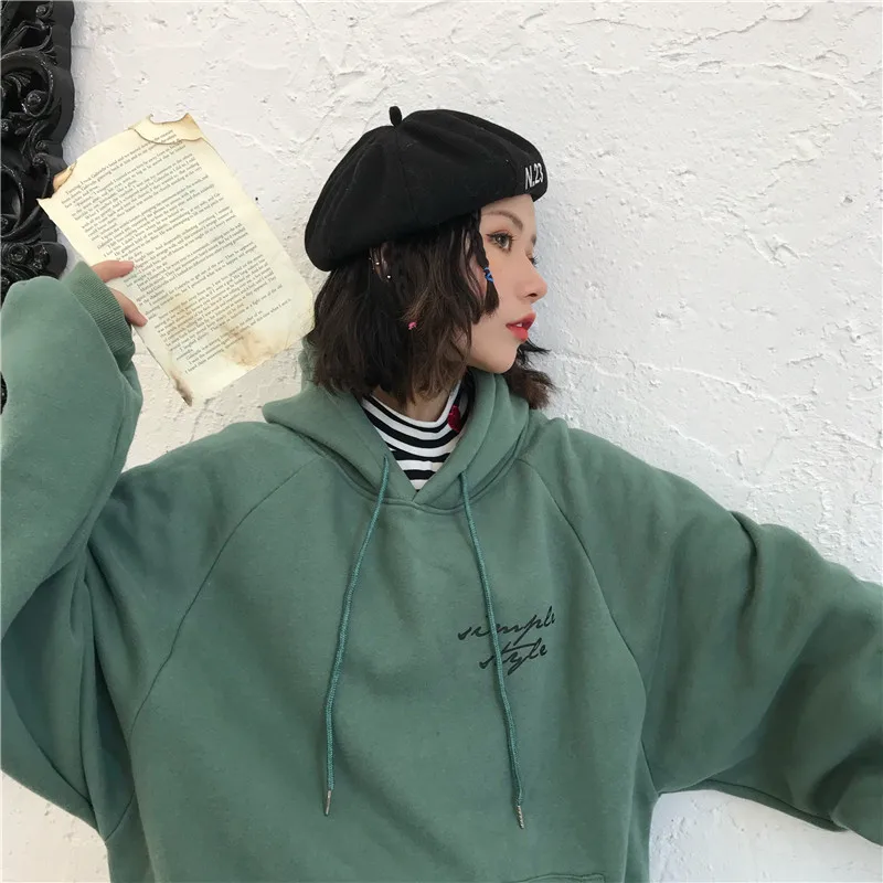 Толстовки Mulheres Inverno Elegante Na Moda Lazer Com Capuz Sólida pulont Das Mulheres Estudantes Carta Impresso Manga Comprida C