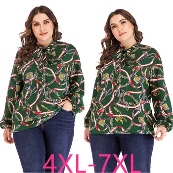

2019 new autumn winter plus size tops for women blouse large long sleeve loose casual print flower chiffon shirt 4XL 5XL 6XL 7XL