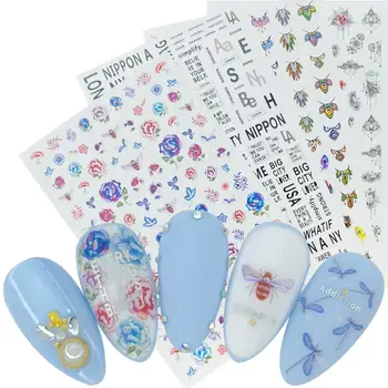 

1 Sheet 3D Nail Art Sticker Mandala Flowers Bee Feather Letters Designs Ultra thin Gummed Nail Slider Manicure Decals
