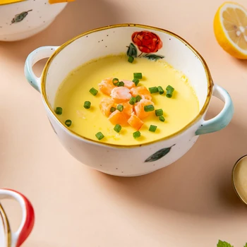 

Korean Kids Cute Handle Bowl Ceramic Soup Salad Mixing Decorative Bowl Serving Baking Utensilios Para Casa Tableware EA60W