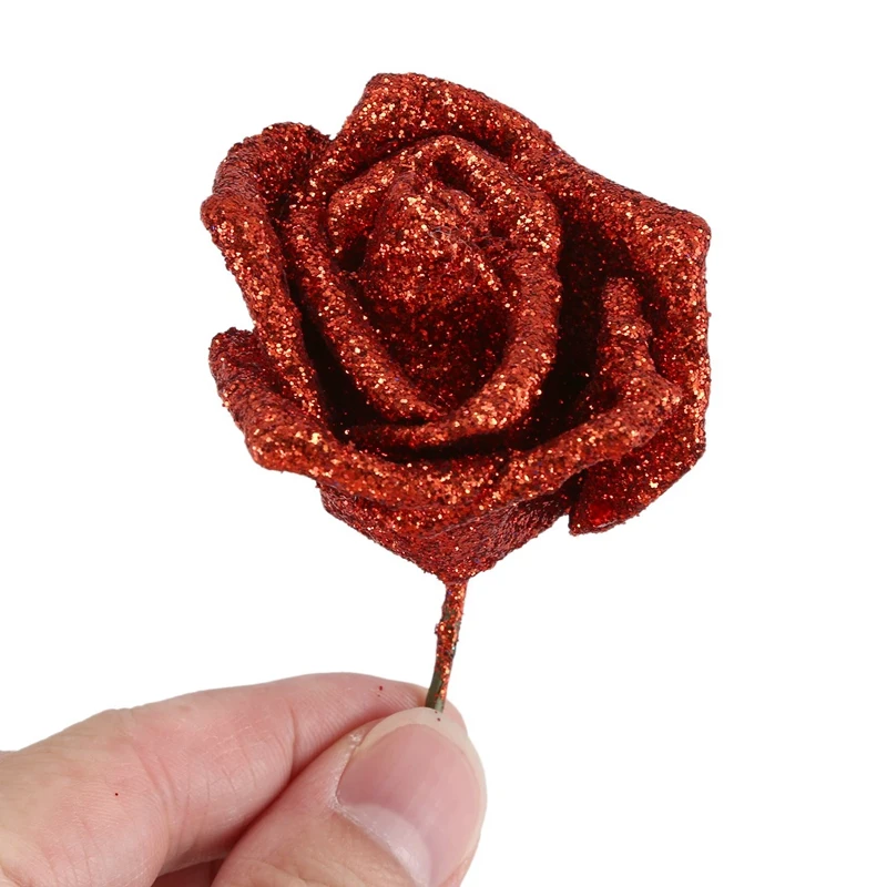7 Foam Rose Artificial Flower Glitter Bridal Bouquet Home Wedding Decoration White