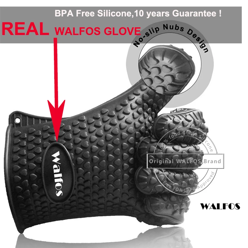 WALFOS 1Pc Non-Slip Silicone Oven Glove Mitt Waterproof Heat Resistant Kitchen Microwave BBQ Gloves for Barbecue Cooking Baking