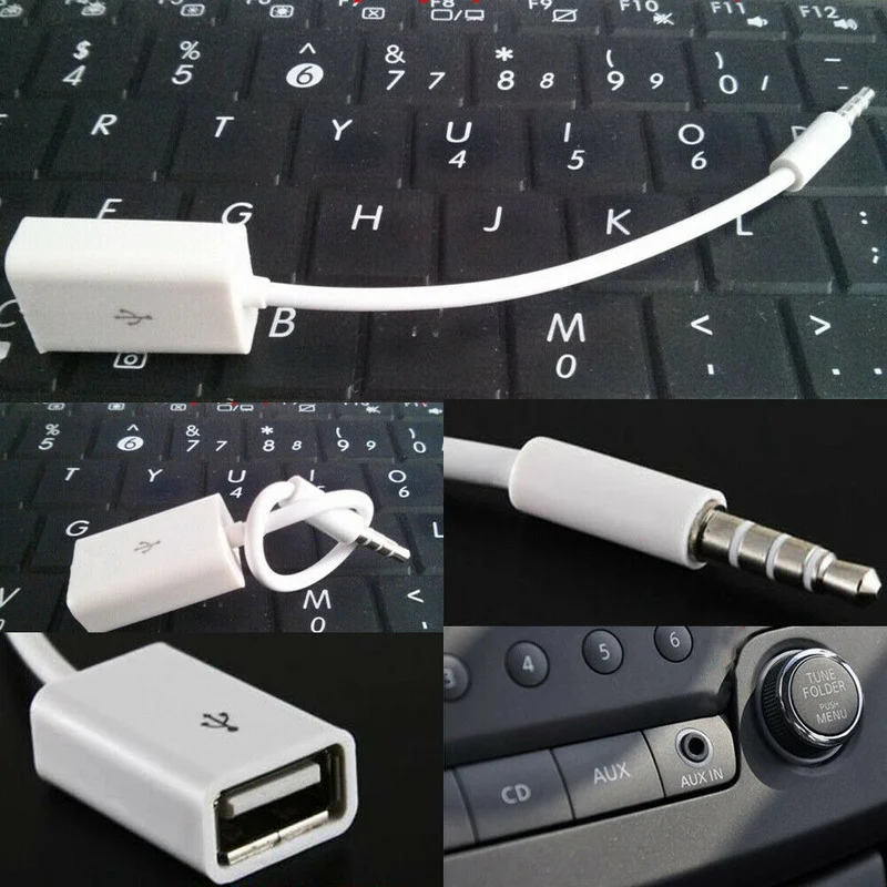Universal 3.5mm Male AUX Audio Plug Jack To USB 2.0 Female Converter Cable Car MP3 Cord Line White Mini Portable Car Accessories audio cable