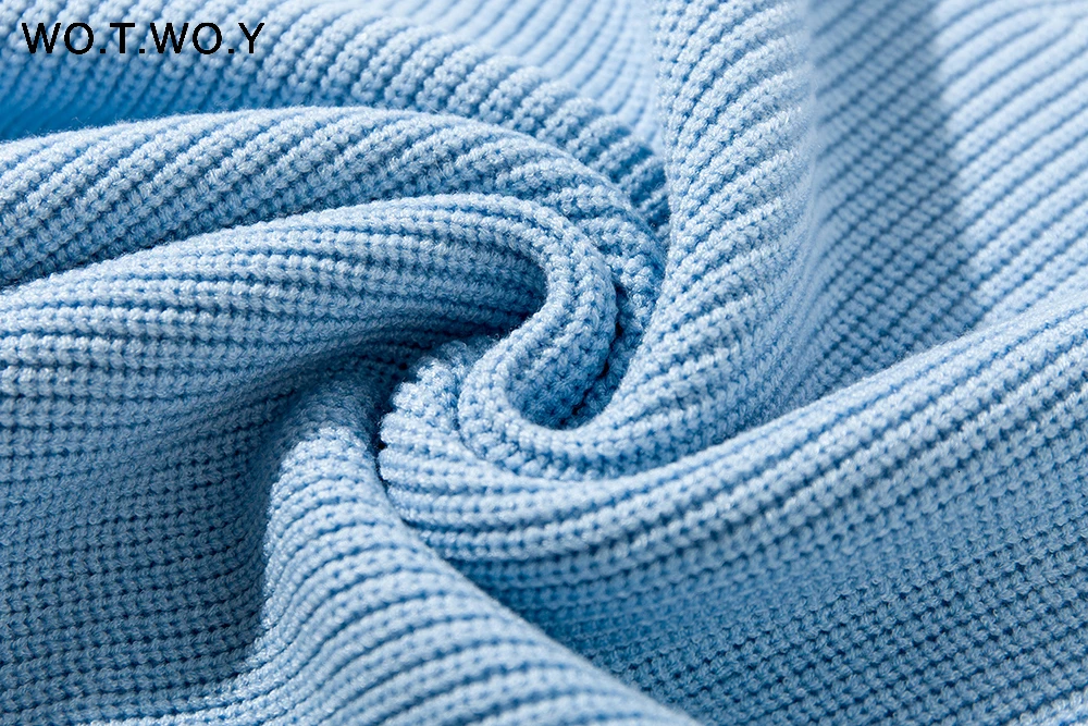 WOTWOY осень зима базовый вязаный синий белый свитер для женщин модные повседневные женские пуловеры с v-образным вырезом корейские женские джемперы