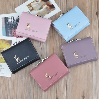 

2020 Cartoon Leather Women Wallets Pocket Ladies Purse Clutch Wallet Women Short Card Holder Cute Girls Deer Wallet Portfel