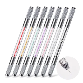 

4 Colors Manual Double Heads Eyebrow Lip Tattoo Pen Permanent Microblading Pen with Rhinestone Handle Tattoo Accessories