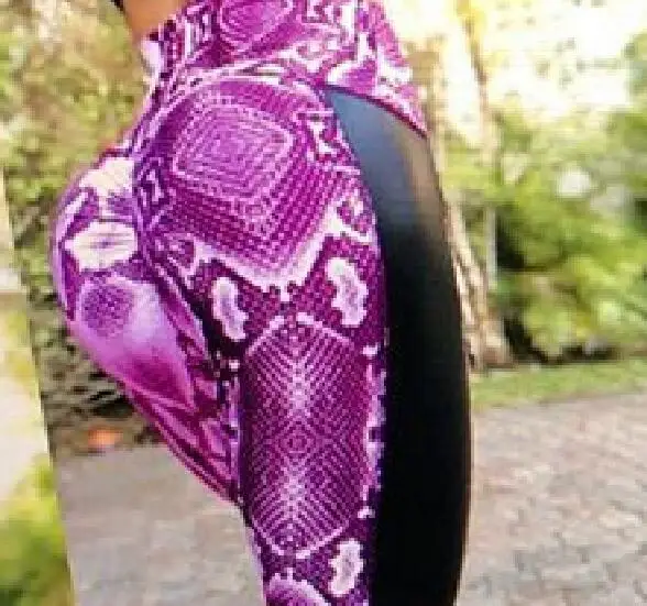 purple С высокой талией для йоги брюки сексуальные леггинсы спортивные фитнес, тренировка, для женщин леггинсы для фитнеса со змеиным принтом Спортивные колготки женские штаны для бега - Цвет: purple