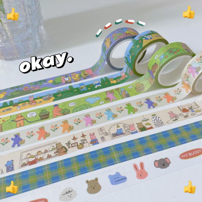 Korean Ins Cartoon Cute Colorful Washi Tape Envelope Kawaii Sealing