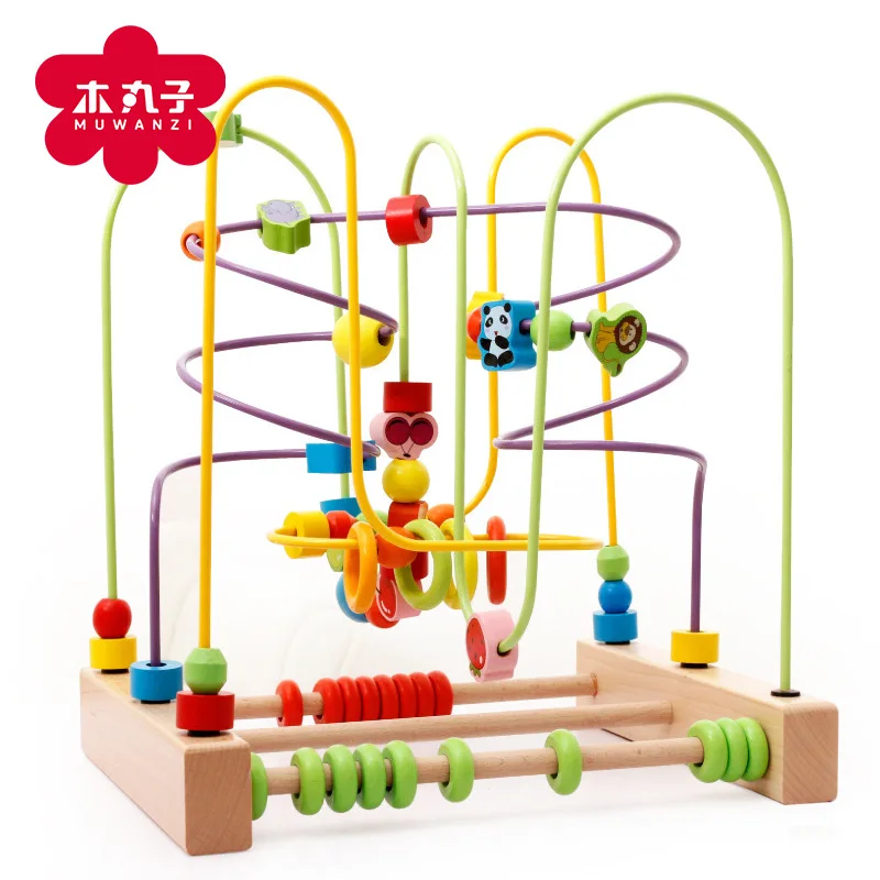 

MWZ Wooden Children Beaded Bracelet Large Size Building Blocks Animal Fruit Bead-stringing Toy Educational Toy Hand-Eye Coordina