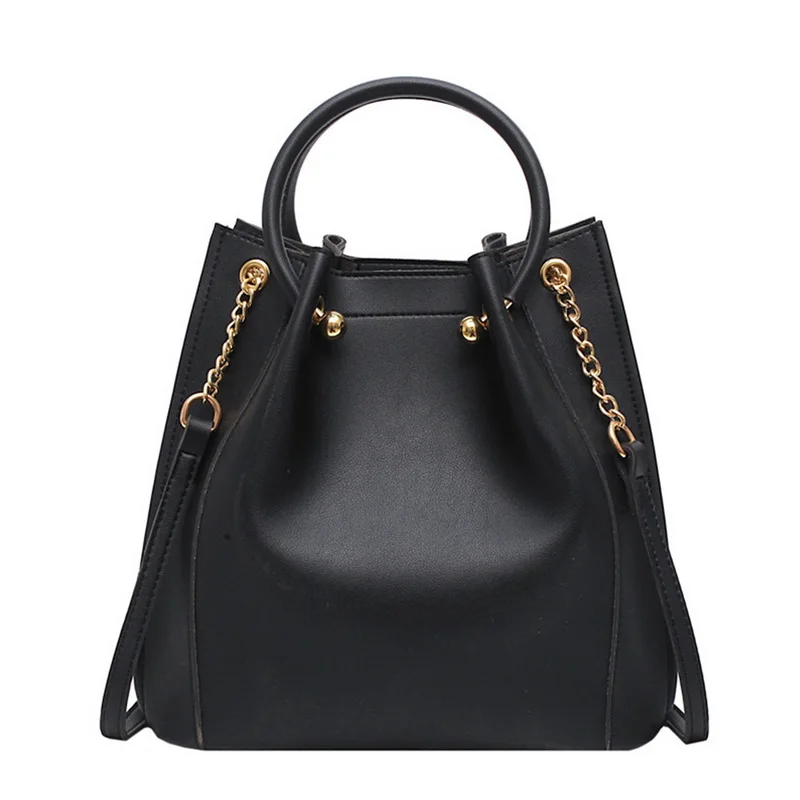 Lammei сумка-мешок через плечо сумки для женщин Высокое качество PU кожа женская сумка женская ручная сумка - Цвет: Black