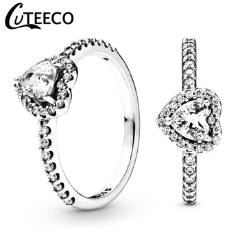 

CUTEECO 2019 New Luxurious Love Heart Zircon Wedding Rings for Women Engagement Ring Jewelry Valentine's Day Gifts Anillos Mujer