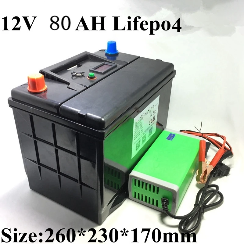 12V 80AH lifepo4 battery not 12v 80ah li ion BMS 4S camping backup power inverter RV boat inverter golf cart+10A Charger