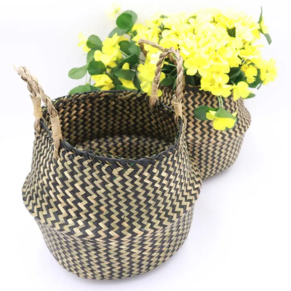 Hanging Storage Basket Foldable Woven Rattan Flower Pot Garden Balcony Decor Home Storage
