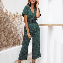 Womail Jumpsuit Women Summer Chiffon Dot Print Women Jumpsuit Casual Vneck Overalls Short Sleeve Wide Loose Romper holiday Beach