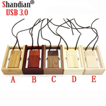

SHANDIAN USB 3.0 ( free custom logo) wooden with rope usb+gift box usb flash drive Memory stick pendrive 8GB 16GB 32GB 64GB gift
