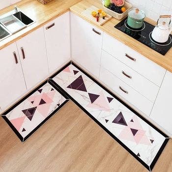 

PVC Kitchen Mat Waterproof Oil Proof Entrance Door Mat Nordic Geometric Printed Bedroom Bedside Non-Slip Bathroom Kitchen Rugs