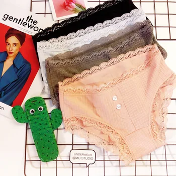 

small fresh sweet solid color thread cotton cotton lace letters cute ladies waist briefs