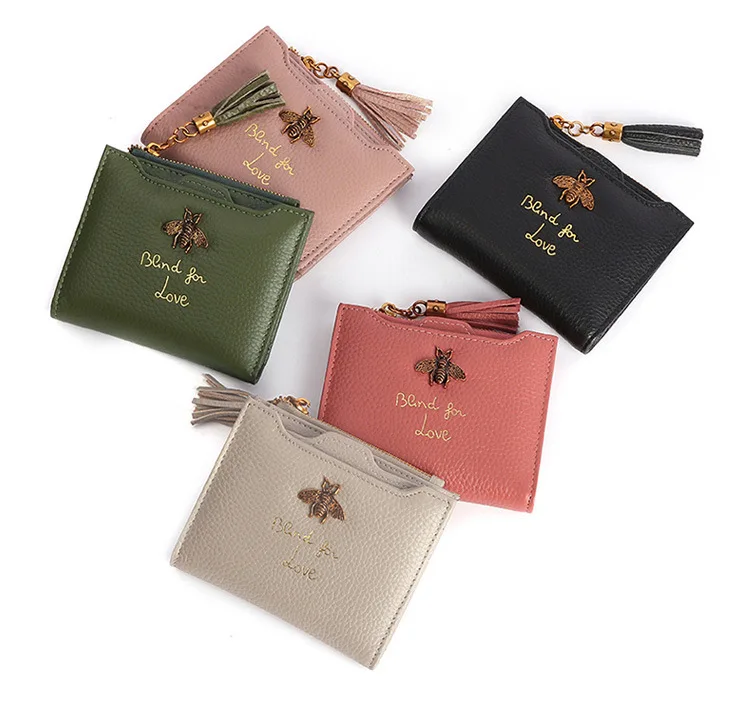

Women Wallet Bee Designer Genuine Leather Luxury Fashion 100% Leather Coin Purse Lady Credit Card Holder Female Wallet