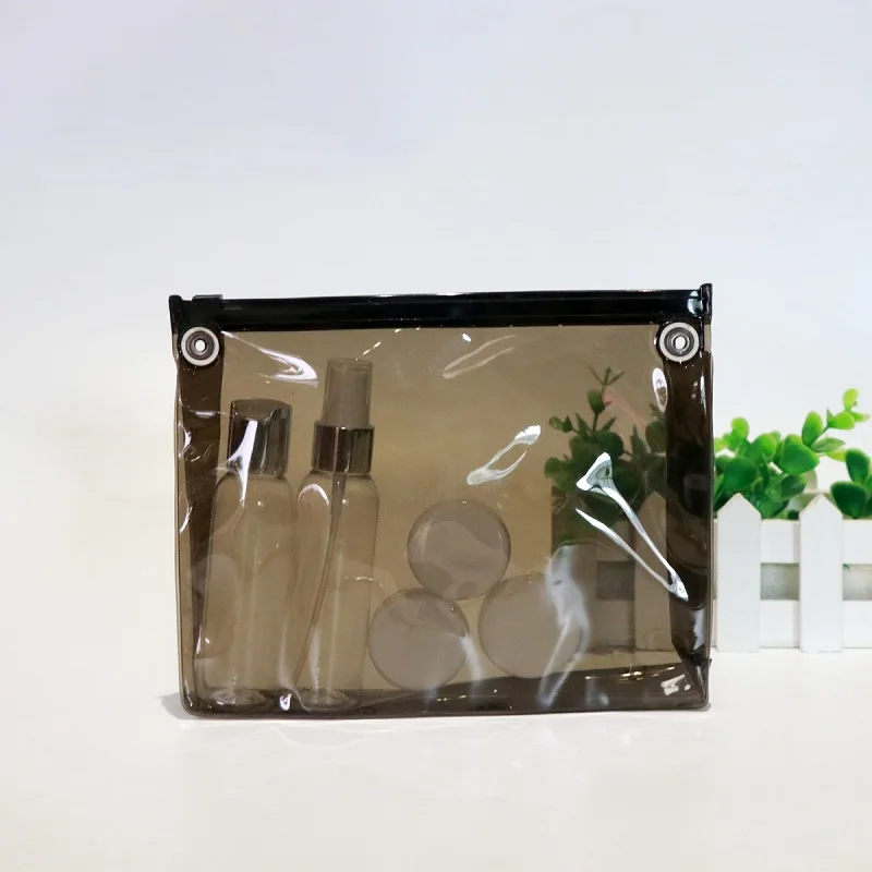 

200 pcs per Pack Black PVC Clear Transparent Zipper Cosmetic Pouch With Hang Hole Accept Customer Logo