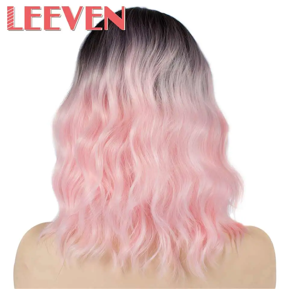 Leeven 12inch Synthetic Short Natural Wave Wigs for Womens Black Brown Blonde Pink Hair Wigs Female Heat Resistant Fiber Hair