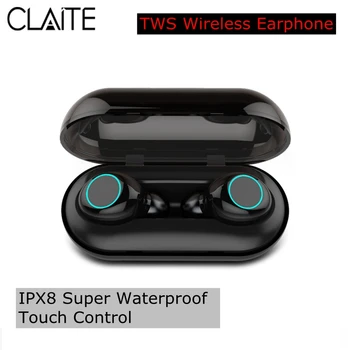 

CLAITE TWS Wireless bluetooth 5.0 Earphone IPX8 Waterproof Swimming Sport Earbuds Touch Control Noise Reduction Headset with Mic