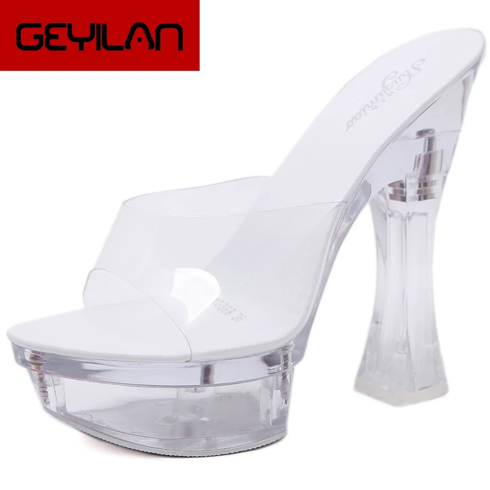 

INS HOT Sexy Transparent PVC Platform Plus Size 43 Clear High Heels Party Summer Sandals Woman Shoes Women