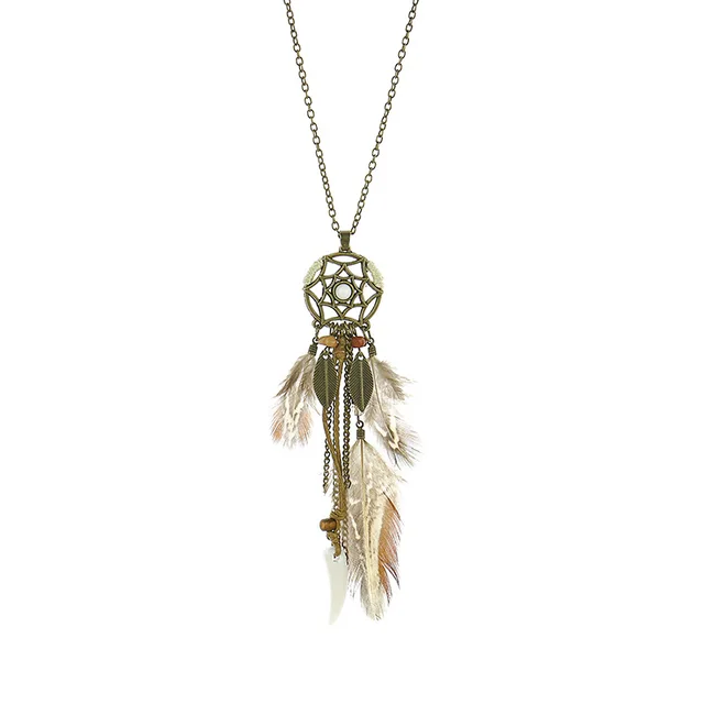 Exknl Women Bohemian Ethnic Long Chain Feather Dreamcatcher Skeleton Tassel Pendant Necklace Choker Boho Jewelry Accessories 0137