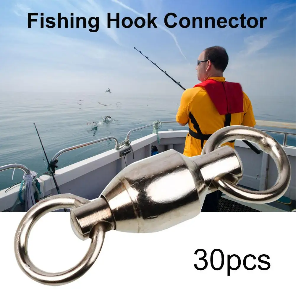 30Pcs Stainless Steel Fishing Swivels Ball Bearing Rolling Rings Hook Connector