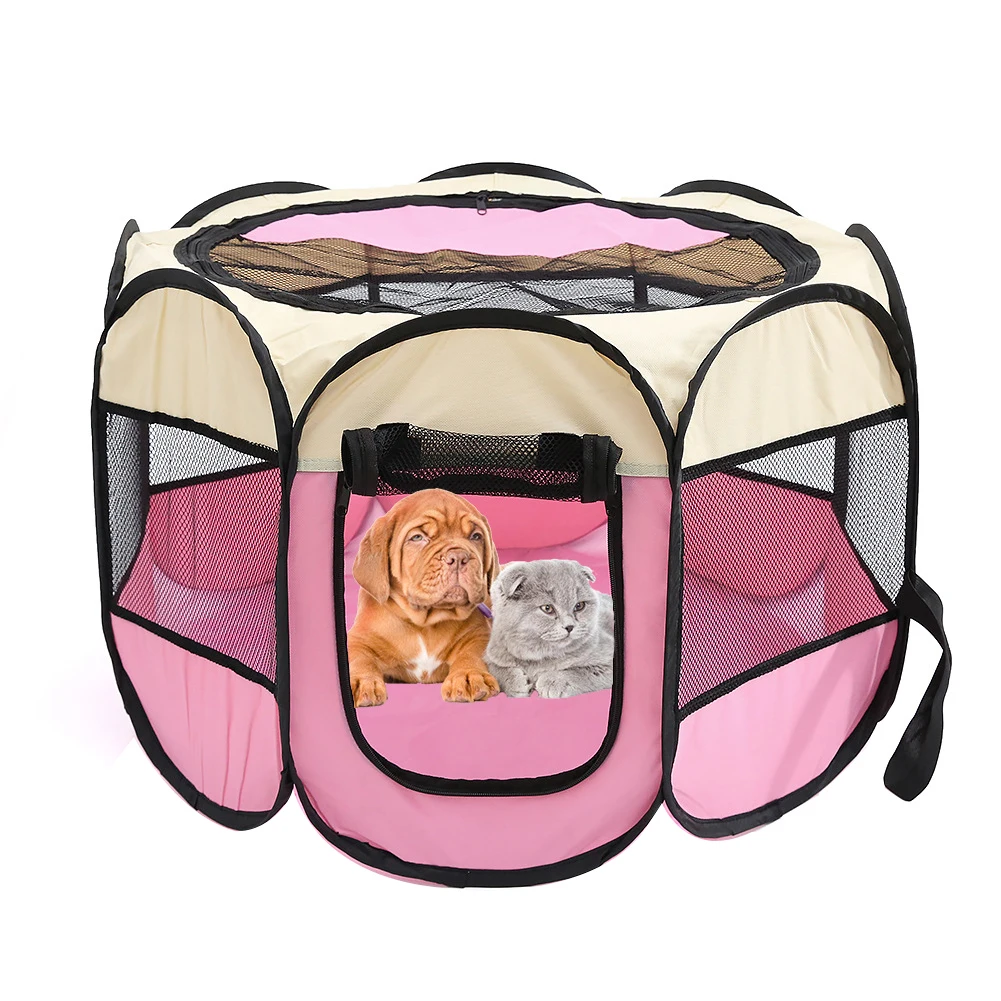 Rice Pink Ткань Оксфорд водонепроницаемый восьмиугольный забор отдых устойчивый к царапинам Портативный Pet палатка собака дом складной моющийся играть прочный - Цвет: Rice Pink