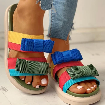 

NAN JIU MOUNTAIN 2020 Women's Summer Flat Slippers Platform Slippers Bow Sandals Outside Beach Slippers Casual