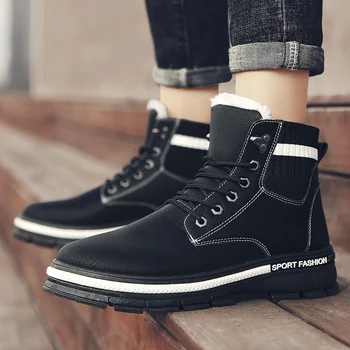 

Men High Top Sneakers Boy Casual Boots Winter Warm Plush Boots Male Fashion Work Safety Boots For Male Outdoor Walking Boots