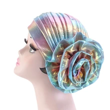 Miya Mona Волшебные Цветы женские резиновые шапочки в этническом африканском стиле Лазерная мусульманская шляпа модный Блестящий принт тюрбан бандана повязка для волос