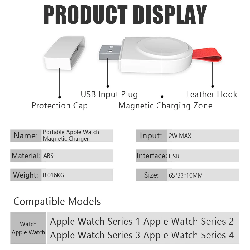 Портативное зарядное устройство A3 с usb портом беспроводное магнитное для Apple iWatch