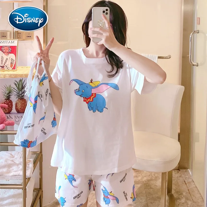 Disney Mickey Minnie Women Pajamas Set Summer Cute Cartoon Short Sleepwear Girls Comfortable Home Clothes cotton pajama set,summer home clothes set