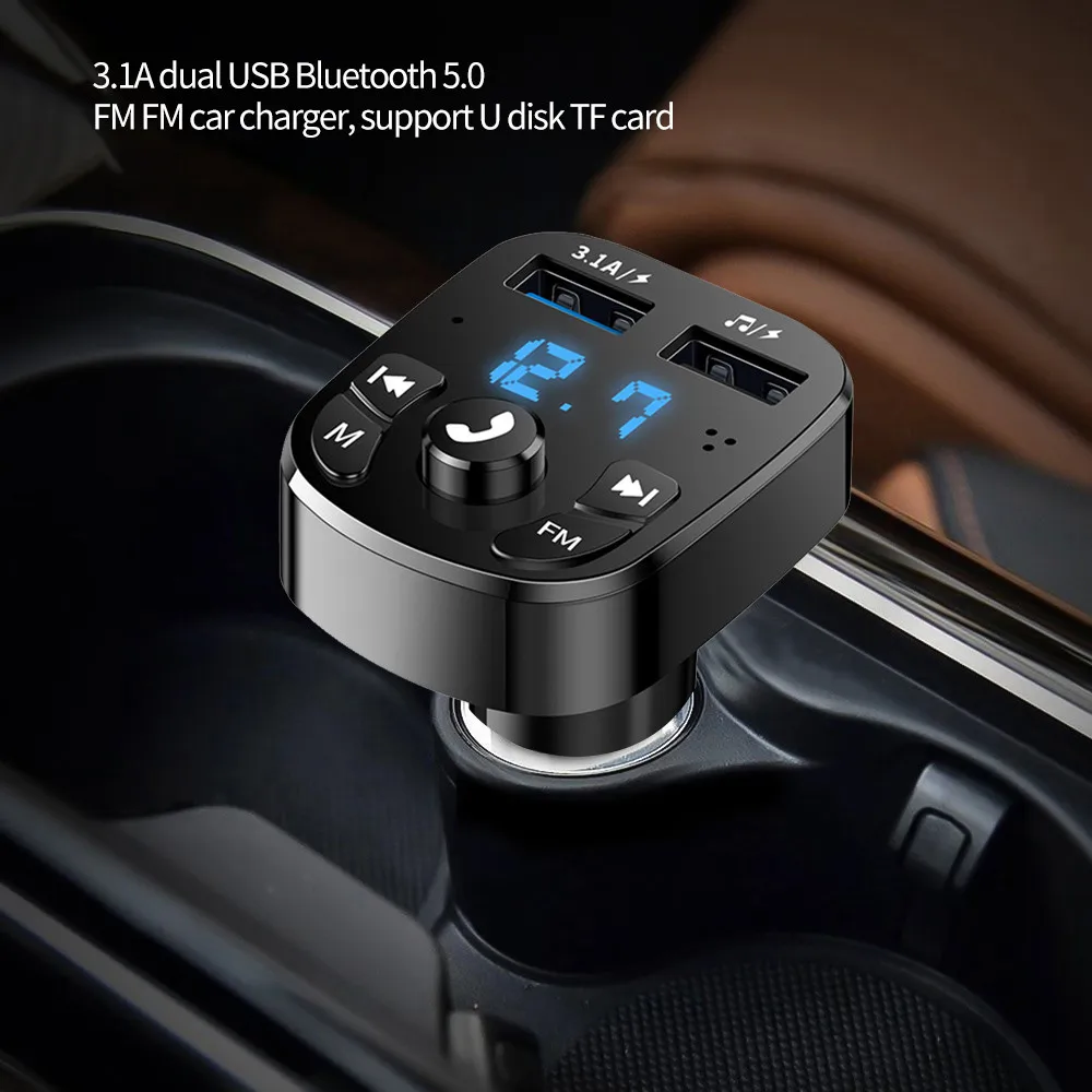 Bluetooth FM Transmitter Bluetooth 5.0 FM Transmitter Car kit Handfree Dual USB Car Charger 3.1A Support TF Card U disk AUX MP3 Modulator Music Player