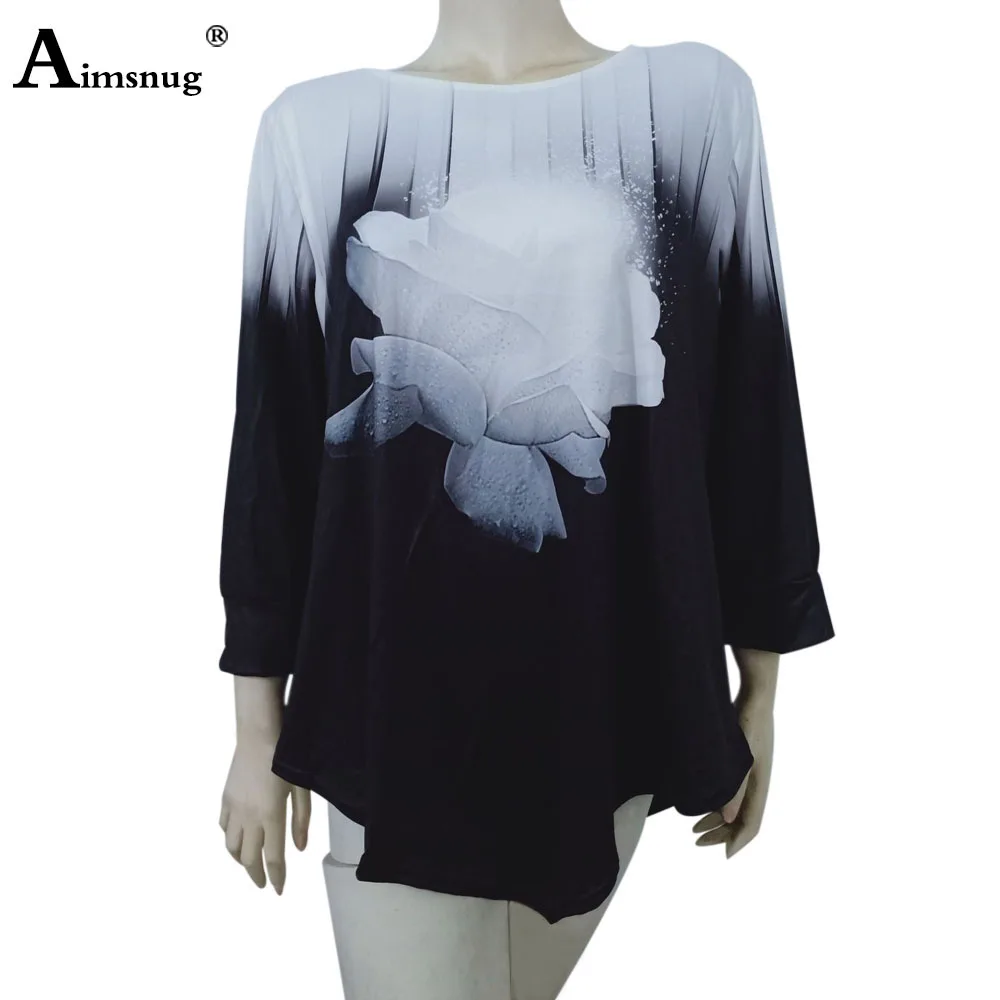 Plus size 4xl 5xl Women New Autumn Three-dimensional printing Tops Nine Points Sleeve Elasticity Female T-Shirt Casual Loose